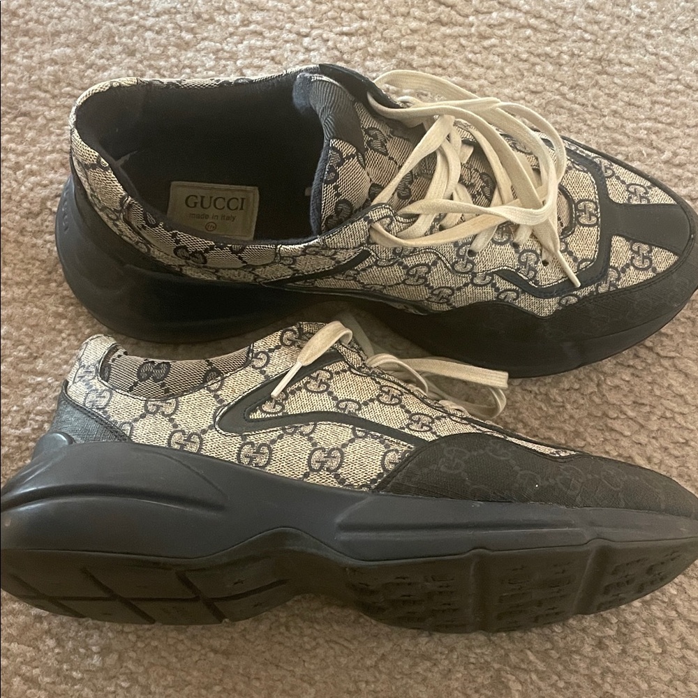 Gucci Black and Cream Monogram Sneakers